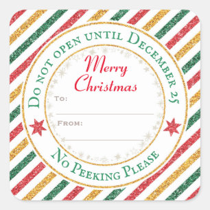 Do Not Open Until December 25 Present Gift Square Sticker