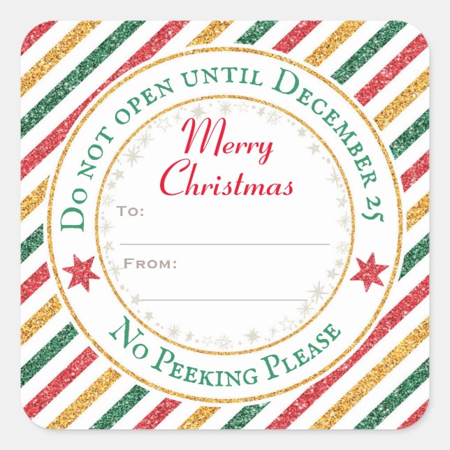 Do Not Open Until December 25 Present Gift Square Sticker (Front)
