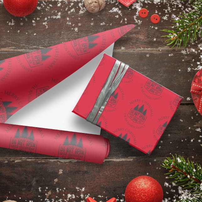 Do Not Open Until December  Red Christmas  Wrapping Paper (Do not Open until - Red Personalized Christmas Wrapping Paper)