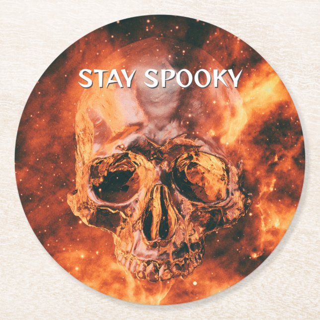 Do Not Use This. Flaming skull in space Round Paper Coaster (Front)