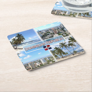 DO Panorama - Santo Domingo - Santiago - Beac sea Square Paper Coaster