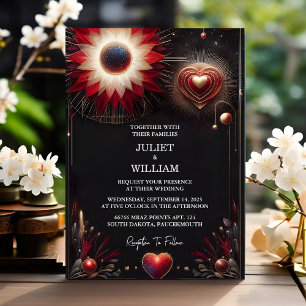 Do Ruby Thick Claret White Heart Red Black Wedding Invitation