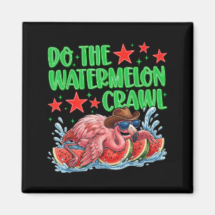 Do The Watermelon Crawl Funny Flamingo Cowboy Magnet
