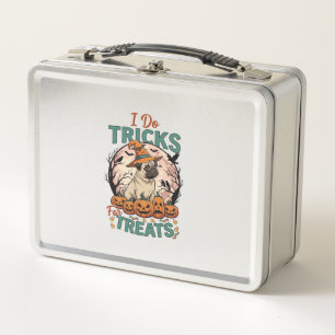 Do Tricks Treats Halloween Pug Witch Hat Pumpkins_ Metal Lunch Box