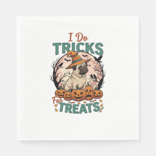 Do Tricks Treats Halloween Pug Witch Hat Pumpkins_ Napkin