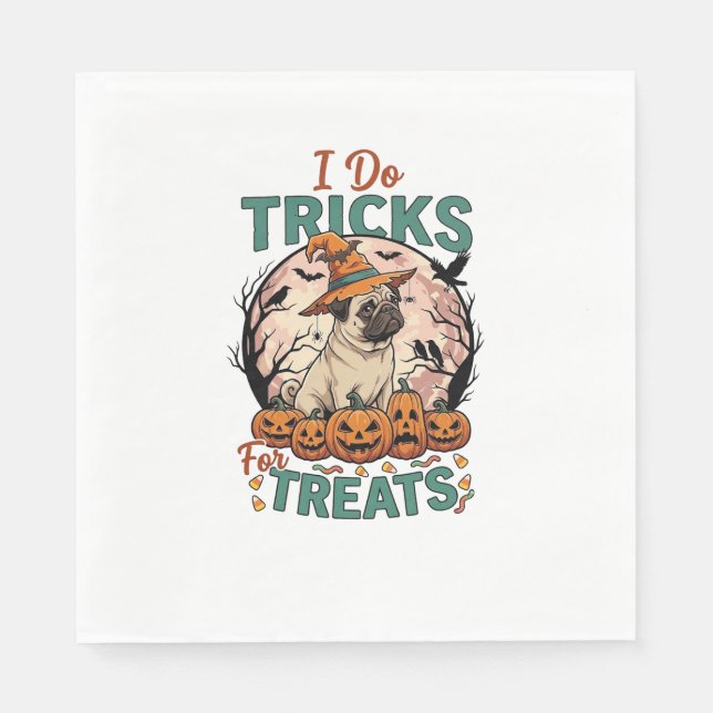 Do Tricks Treats Halloween Pug Witch Hat Pumpkins_ Napkin (Front)