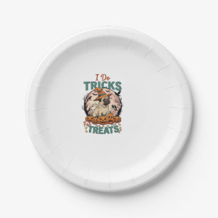 Do Tricks Treats Halloween Pug Witch Hat Pumpkins_ Paper Plate