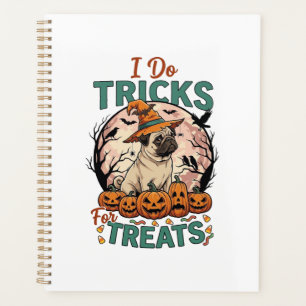Do Tricks Treats Halloween Pug Witch Hat Pumpkins_ Planner
