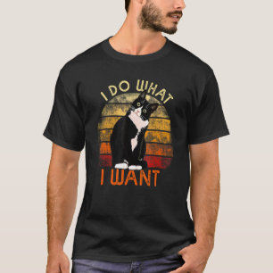 Do What I Want Tuxedo Cat Mum Cute Graphic Retro T-Shirt