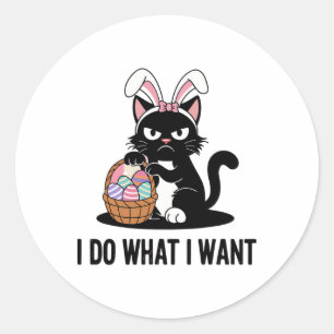 Do What I Want Vintage Black Cat Funny Easter Cat  Classic Round Sticker