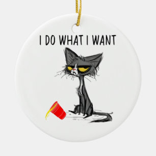 Do What I Want Vintage Black Cat Red Cup Funny Ceramic Ornament