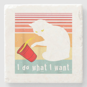 Do What I Want Vintage Black Cat Red Cup Funny My Stone Coaster