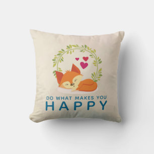 Do What Makes You Happy Sleeping Fox with Hearts Cushion