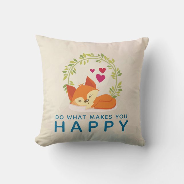 Do What Makes You Happy Sleeping Fox with Hearts Cushion (Front)