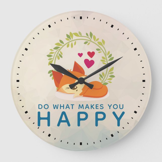 Do What Makes You Happy Sleeping Fox with Hearts Large Clock (Front)