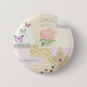 Do what you love - Girly Pink & Cream collage 6 Cm Round Badge