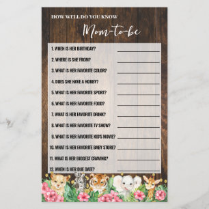 Do You Know Mom Pink Rustic Safari Shower Game Flyer