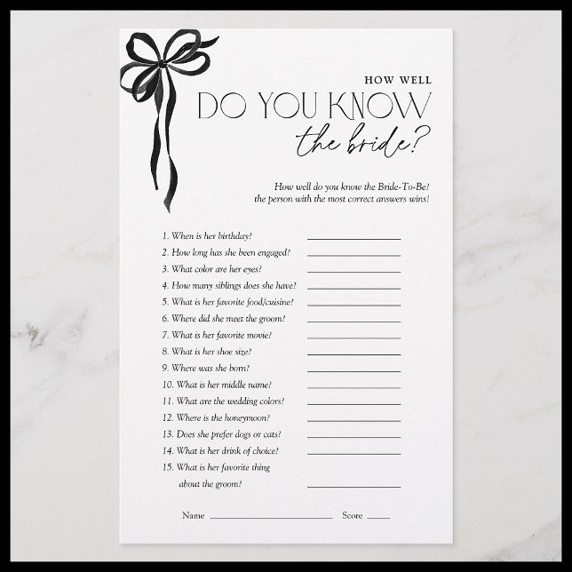 Do You Know The Bride Black Bow Bridal Shower Game (Creator Uploaded)