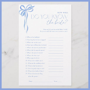 Do You Know The Bride Blue Bow Bridal Shower Game