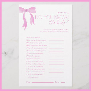 Do You Know The Bride Pink Bow Bridal Shower Game