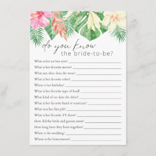 Do You Know the Bride Tropical Bridal Shower Game Enclosure Card