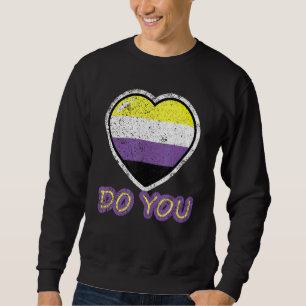 Do You Non Binary Pride Distressed Flag Heart Shap Sweatshirt