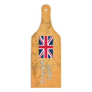Do you speak English? in English. Flag wf Cutting Board