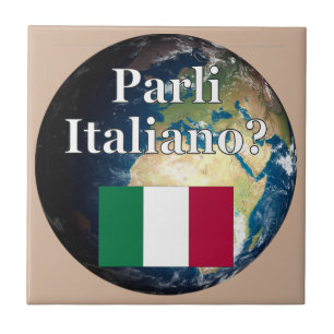 Do you speak Italian? in Italian. Flag & Earth Ceramic Tile