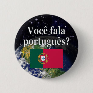 Do you speak Portuguese? in Portuguese. Flag earth 6 Cm Round Badge
