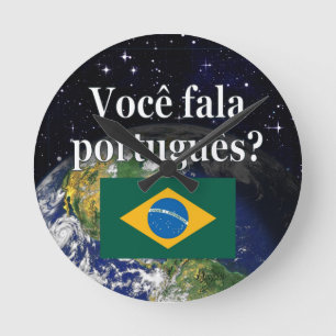 Do you speak Portuguese? in Portuguese. Flag earth Round Clock