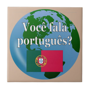 Do you speak Portuguese? in Portuguese. Flag globe Ceramic Tile