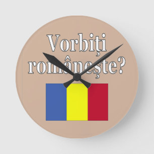 Do you speak Romanian? in Romanian. Flag Round Clock