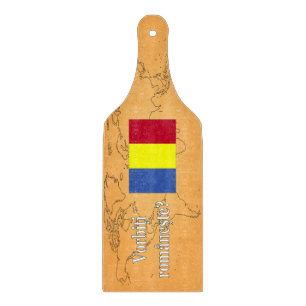 Do you speak Romanian? in Romanian. Flag wf Cutting Board
