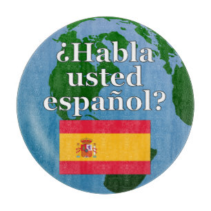 Do you speak Spanish? in Spanish. Flag & globe Cutting Board