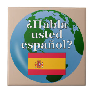 Do you speak Spanish? in Spanish. Flag & globe Tile