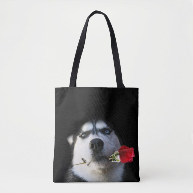 Do You Tango?  Beautiful Husky and Rose Tote Bag (Front)