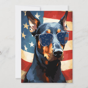 Doberman 4th of July Independence day Holiday Card