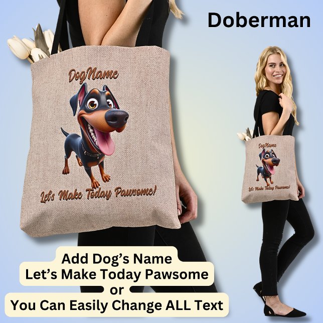 Doberman  - Add Dog's Name, Change Text Tote Bag (Creator Uploaded)