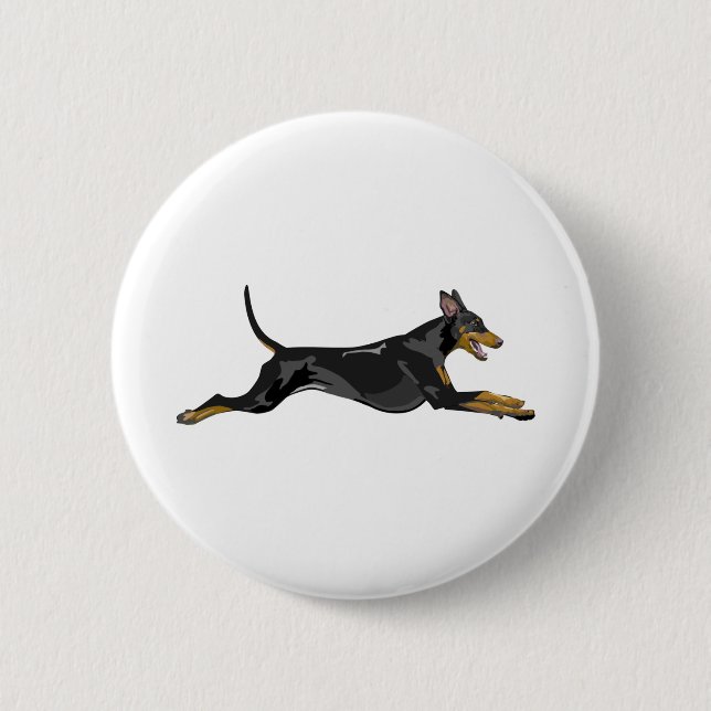 Doberman All Natural Running Black 6 Cm Round Badge (Front)