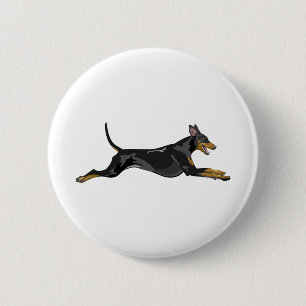 Doberman All Natural Running Black 6 Cm Round Badge