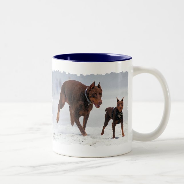 Doberman and Min Pin - LOOK! A Mini Me! Two-Tone Coffee Mug (Right)