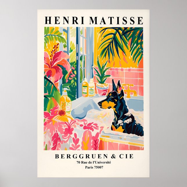 Doberman Art Print Tropical Bathroom Wall Art (Front)