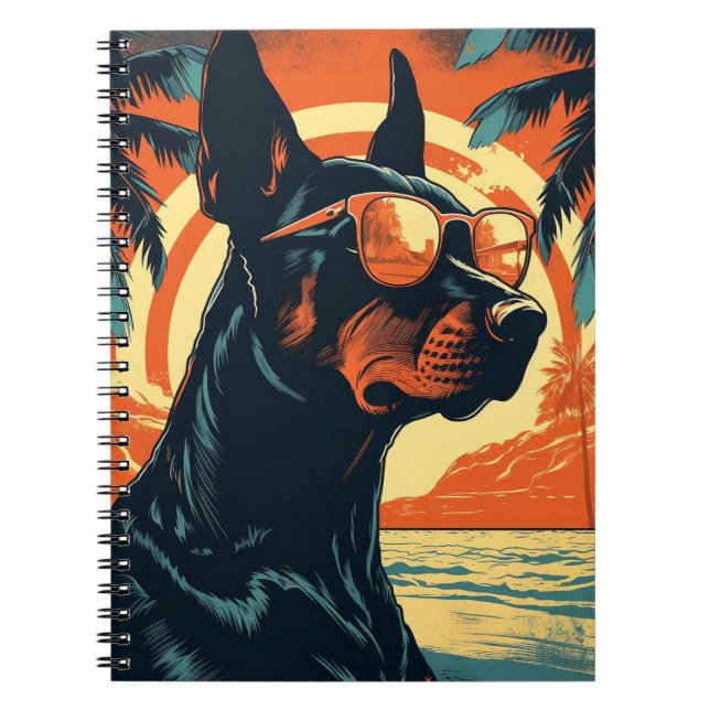 Doberman at a tropical beach during sunset notebook (Front)