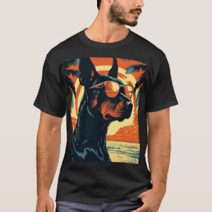 Doberman at a tropical beach during sunset T-Shirt