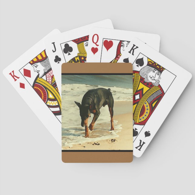 Doberman at the Beach Painting Image Playing Cards (Back)