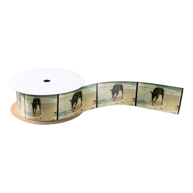 Doberman at the Beach Painting Image Satin Ribbon (Spool)