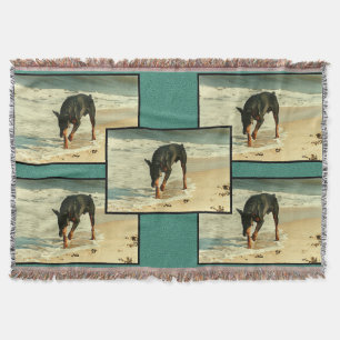 Doberman at the Beach Painting Image Throw Blanket