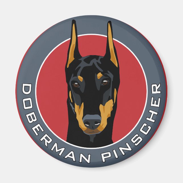 Doberman Badge, Black with Red Magnet (Front)
