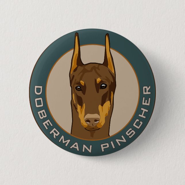 Doberman Badge, Red 6 Cm Round Badge (Front)