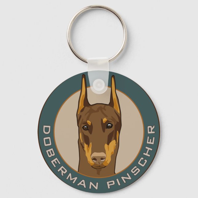 Doberman Badge, Red Key Ring (Front)